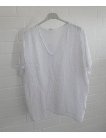 Damen Shirt kurzarm weiß white uni Leinen Baumwolle Onesize 38 - 44 5030