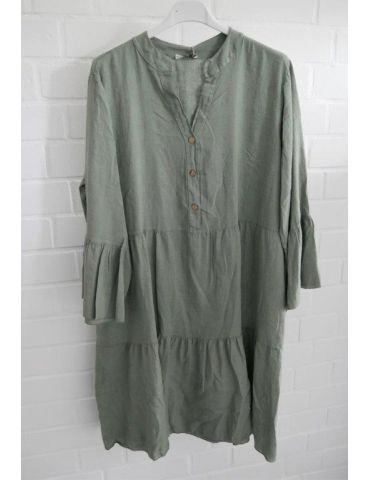 Damen Tunika Kleid oliv grün khaki Leinen Viskose Trompetenärmel Onesize 38 - 44 23081