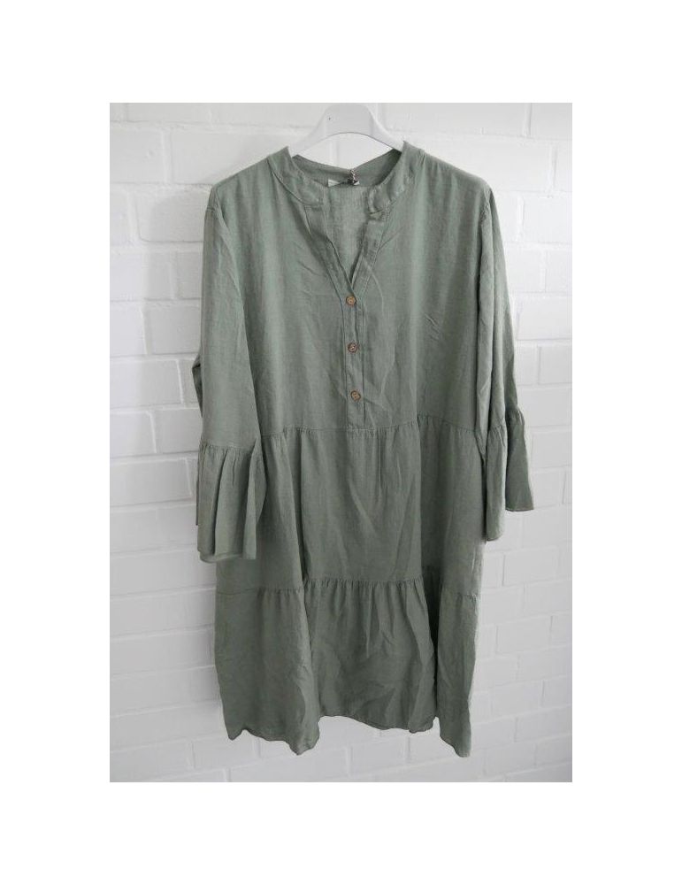 Damen Tunika Kleid oliv grün khaki Leinen Viskose Trompetenärmel Onesize 38  - 44 23081