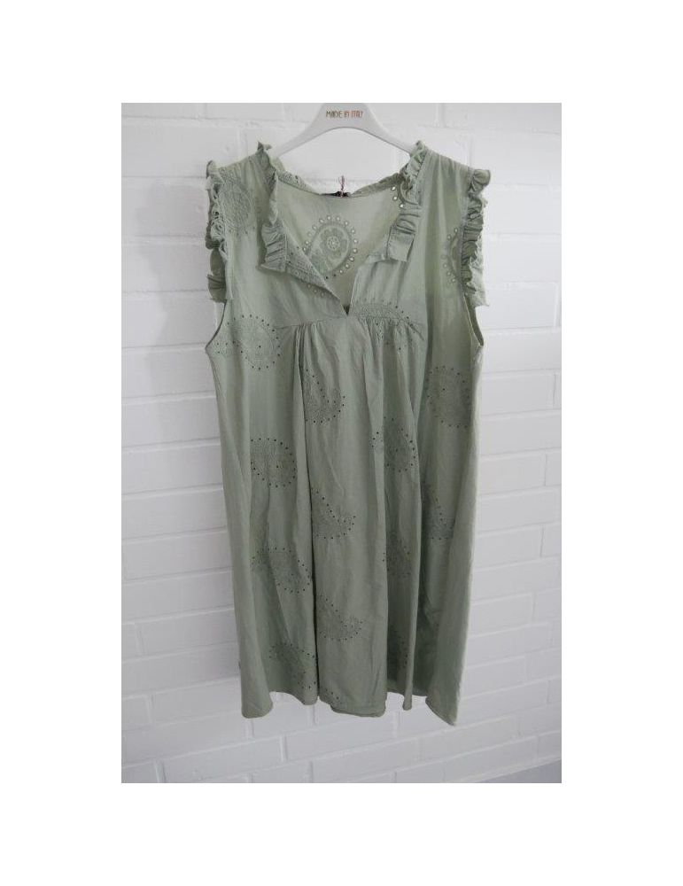 Ärmellose Damen Tunika Kleid oliv grün khaki Rüschen Paisly Baumwolle  Onesize 38 - 42 2557