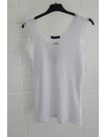 Damen Spitzen Top Shirt weiß white mit Baumwolle Onesize 38 - 42 3341