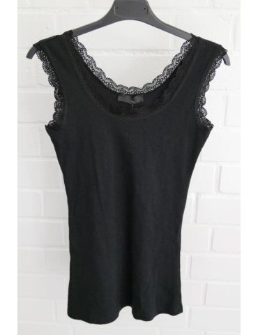 Damen Spitzen Top Shirt schwarz black mit Baumwolle Onesize 38 - 42 3341