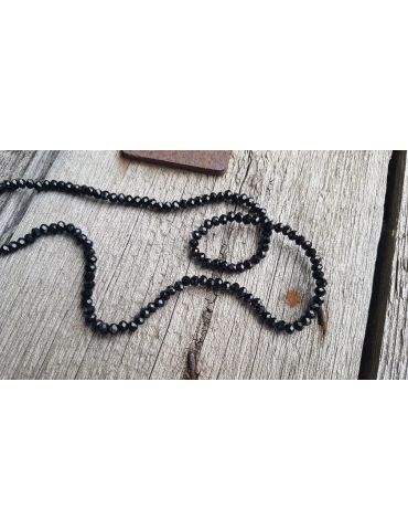 Modeschmuck Kette Halskette lang schwarz black Kristallperlen Kunststoff