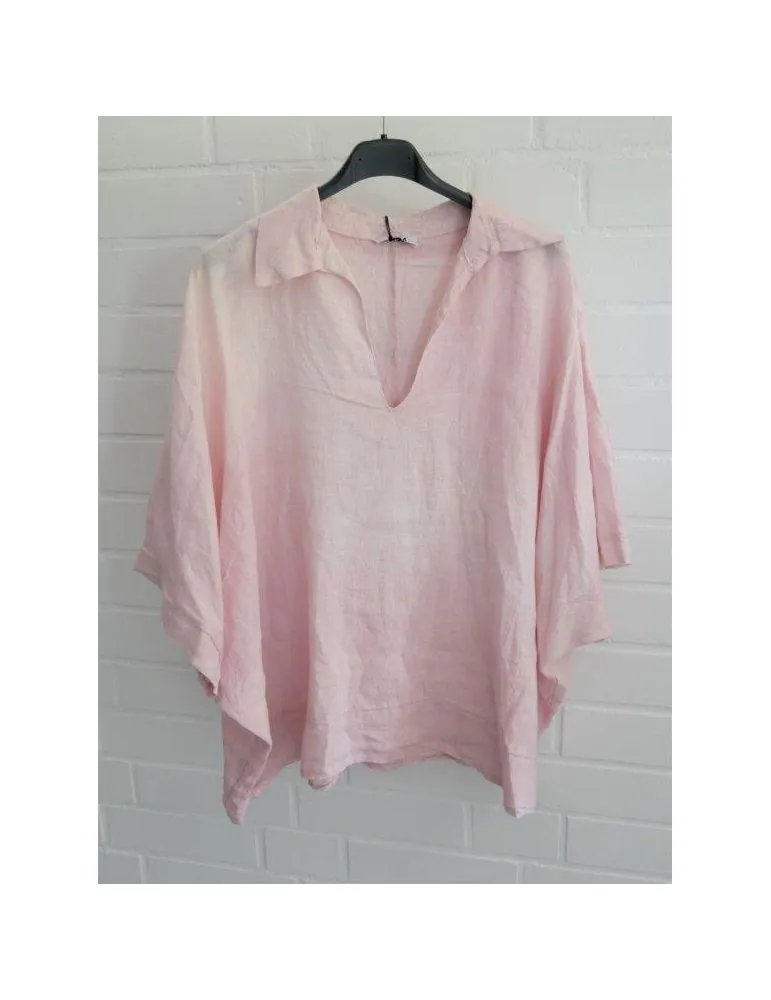 Xuna Damen Blusen Shirt kurzarm rosa rose 100% Leinen Onesize 38 - 48 03850