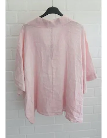Xuna Damen Blusen Shirt kurzarm rosa rose 100% Leinen Onesize 38 - 48 03850