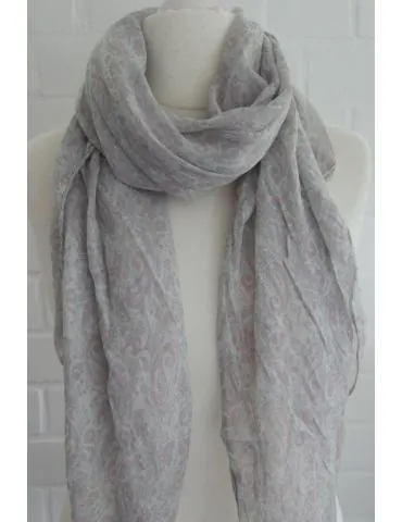 Schal Tuch Loop Made in Italy Seide Baumwolle hellgrau rose weiß Paisly