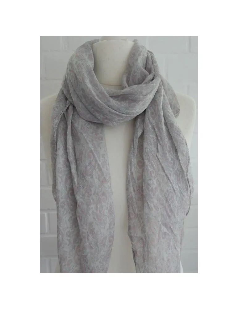 Schal Tuch Loop Made in Italy Seide Baumwolle hellgrau rose weiß Paisly