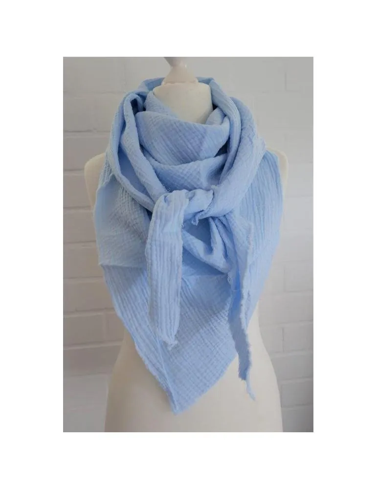 Dreieckstuch Damen Schal hellblau blau uni Baumwolle Musselin
