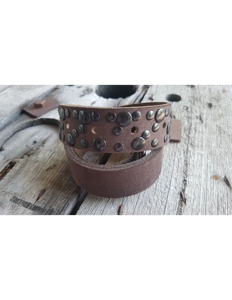 Damen Gürtel braun brown echtes Nubuk Leder anthrazit Nieten & Schnalle 95 cm