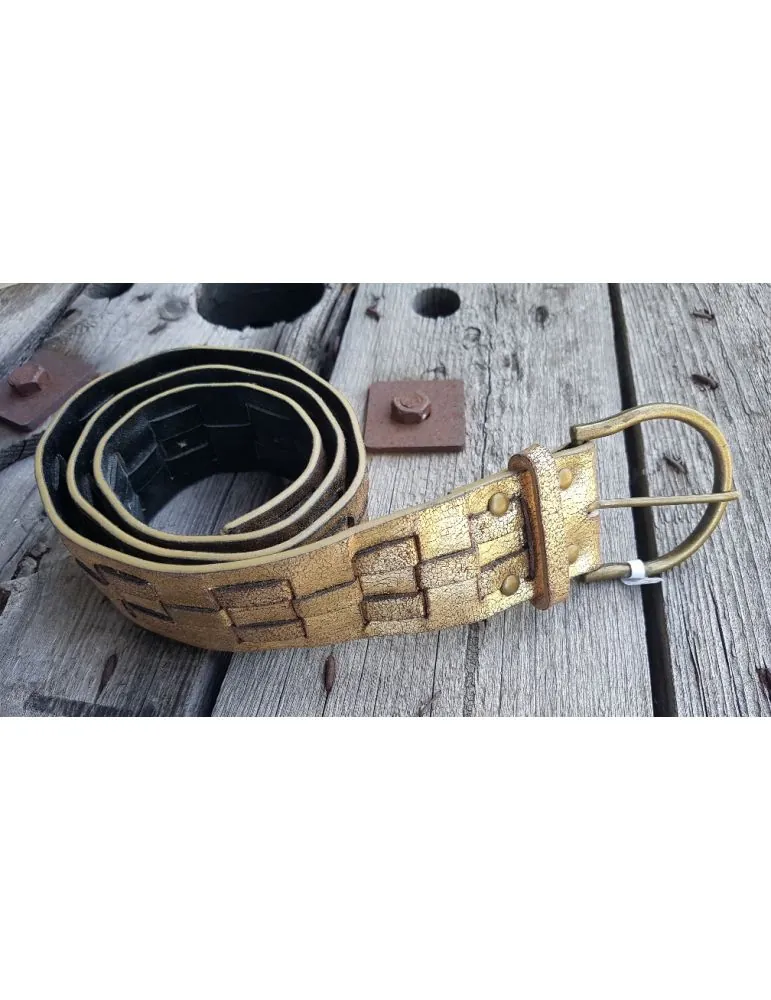 Damen Gürtel goldfarben Kunststoff Vegan uni geflochten goldene Schnalle 85 cm
