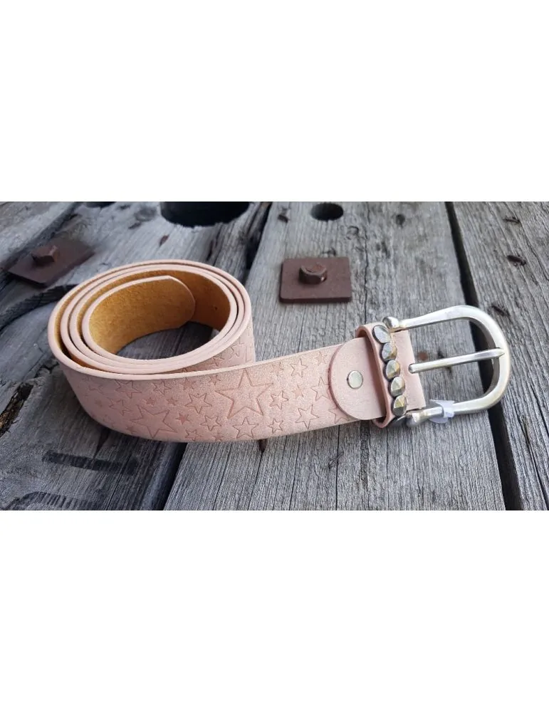 Damen Gürtel lachs Sterne Kunststoff Vegan altsilberne Schnalle 90 cm kürzbar