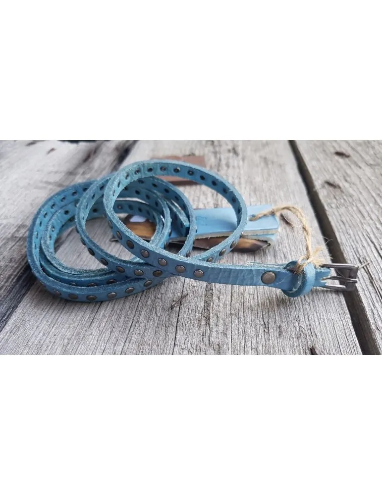 Damen Gürtel jeansblau echtes Leder Nieten anthrazitfarbene Schnalle 95 cm