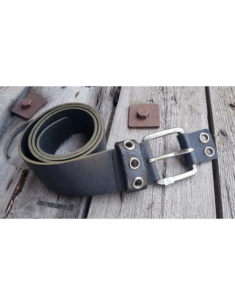 Damen Gürtel schwarz black echtes Leder altsilberne Schnalle Lochnieten 85 cm