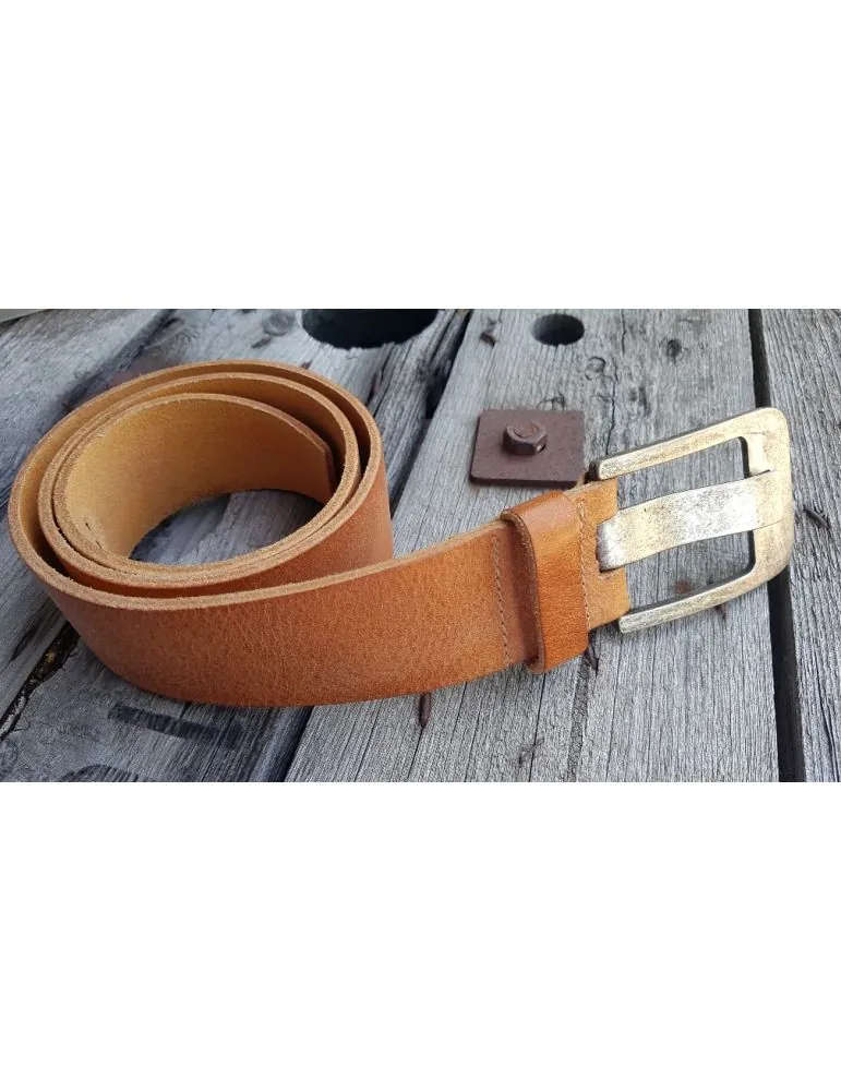 Damen Gürtel cognac braun echtes Leder altsilber eckige Schnalle 85 cm
