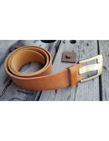 Damen Gürtel cognac braun echtes Leder altsilber eckige Schnalle 85 cm