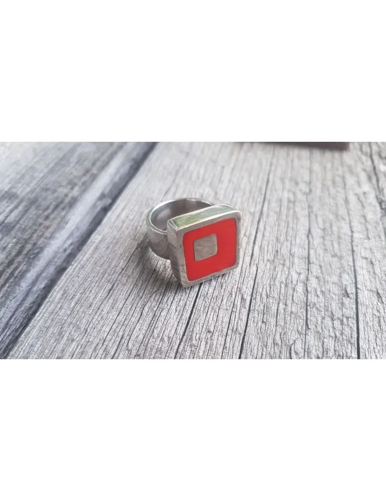 Ring Damenring Echtes Silber Emaille rot silber Glanz eckig Gr. 54