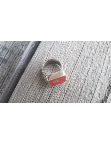 Ring Damenring Echtes Silber Emaille rot silber Glanz eckig Gr. 54