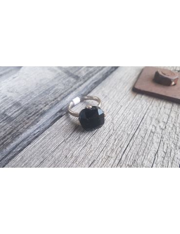 Ring Damenring Metall Kunststoff schwarz silber Gr. 19 7059