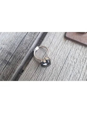 Ring Damenring Metall Kunststoff schwarz silber Gr. 19 7059