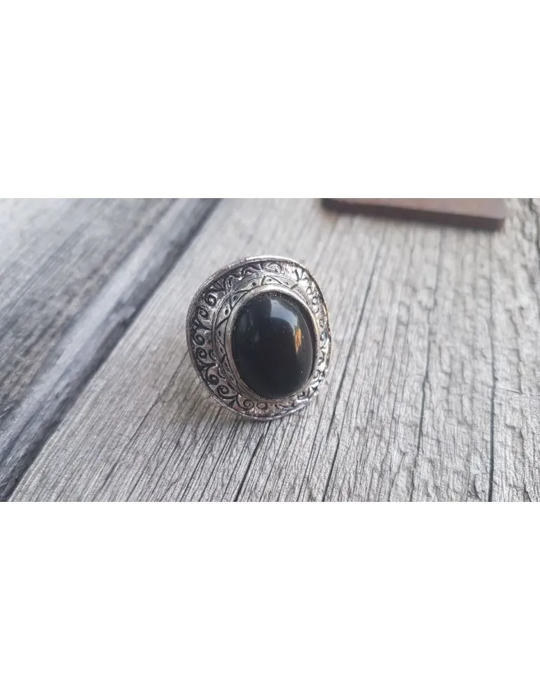 Ring Damenring Metall Kunststoff schwarz altsilber verstellbar 344095