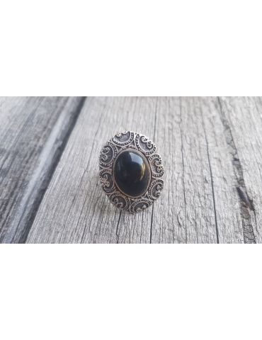 Ring Damenring Metall Kunststoff schwarz altsilber oval verstellbar 10447