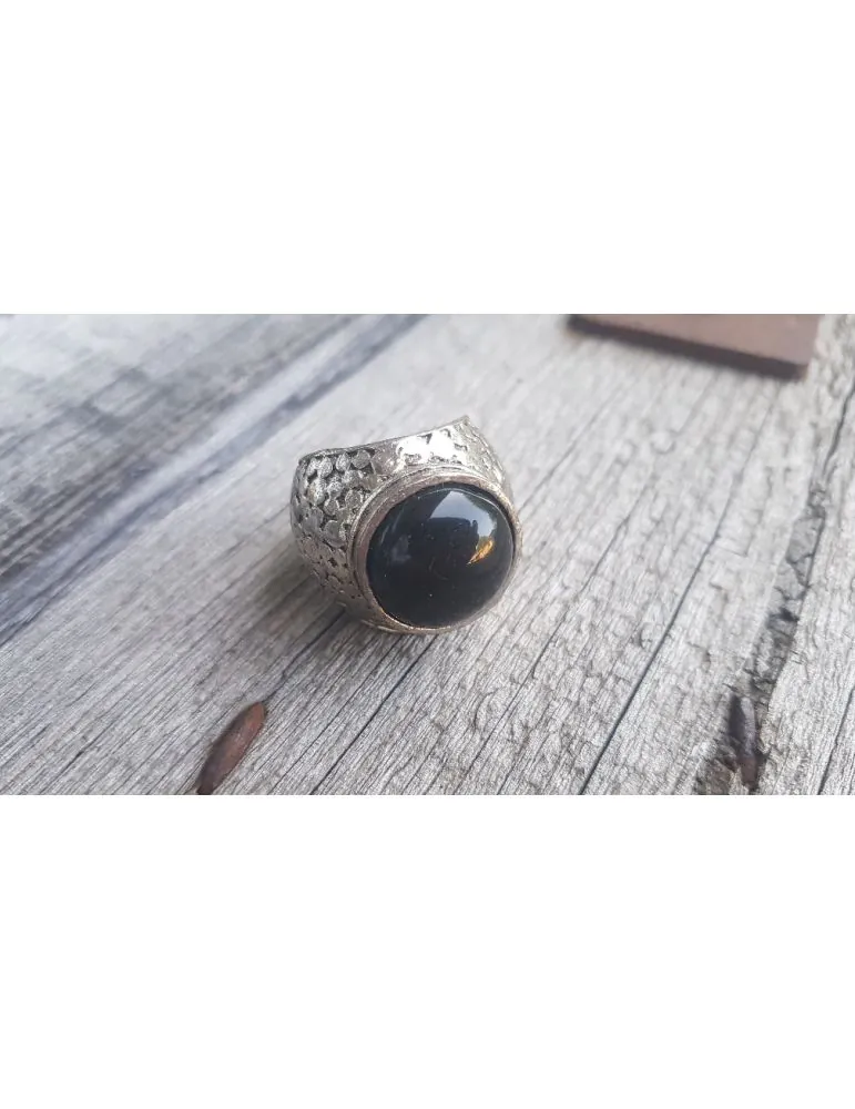 Großer Ring Damenring Metall Kunststoff schwarz altsilber 344277