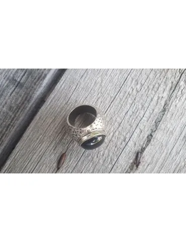 Großer Ring Damenring Metall Kunststoff schwarz altsilber 344277