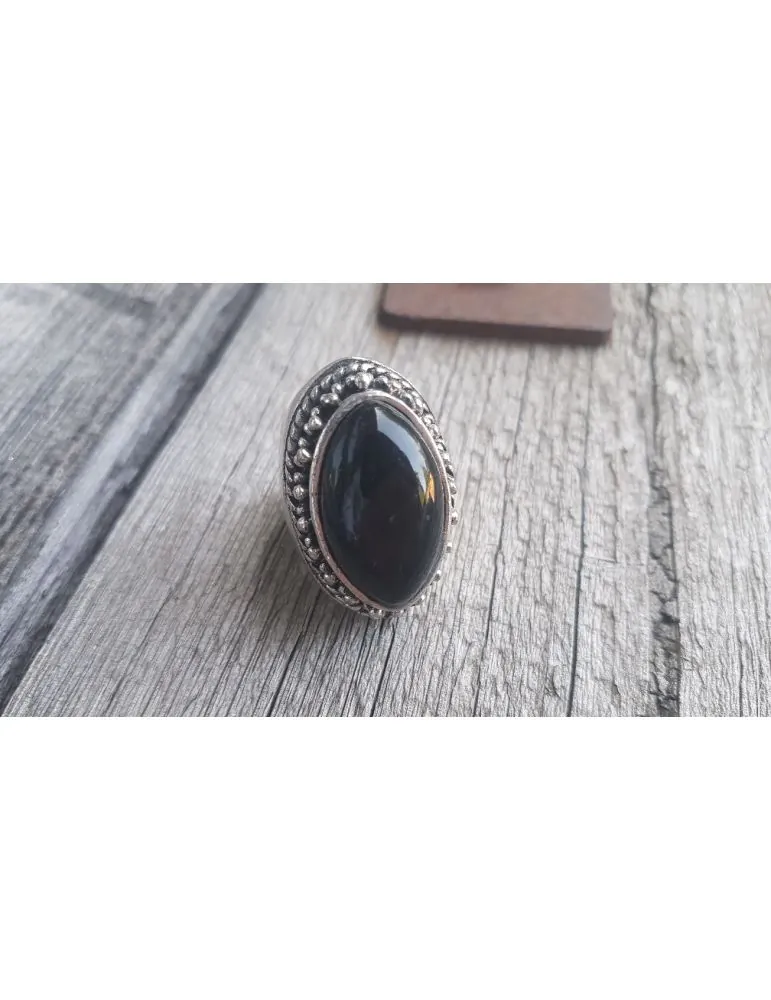 Breiter Ring Damen Herren Unisex Metall Kunststoff schwarz altsilber Gr. 19 344098