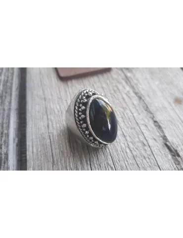 Breiter Ring Damen Herren Unisex Metall Kunststoff schwarz altsilber Gr. 19 344098