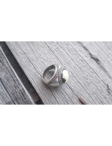 Ring Damenring Fingerring Metall Kunststoff schwarz creme altsilber Gemme Gr. 19 344219
