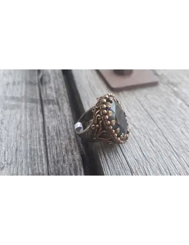 Breiter Ring Damenring Fingerring Metall Kunststoff schwarz bronze altsilber Gr. 18