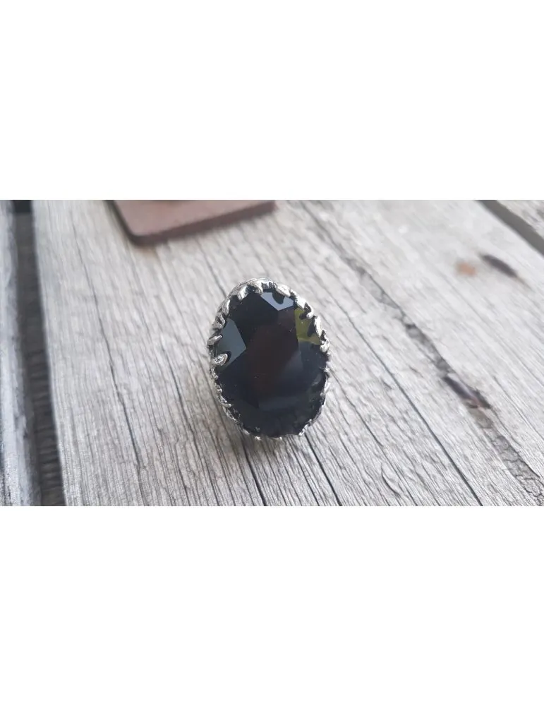 Breiter Ring Damenring Fingerring Metall Kunststoff schwarz altsilber geschnörgelt