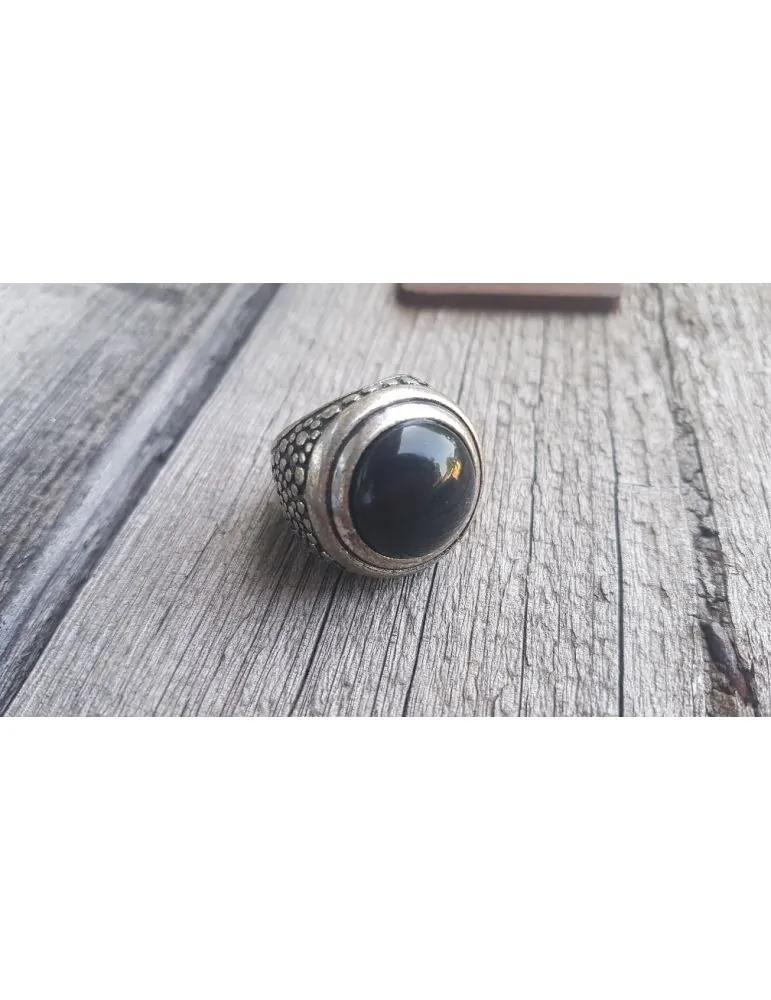 Breiter Ring Damenring Fingerring Metall Kunststoff schwarz altsilber rund 344217