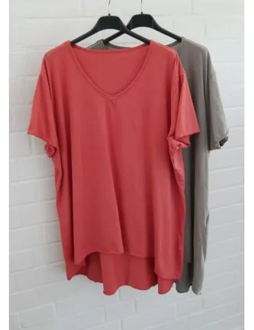 Damen Shirt A-Form kurzarm schlamm V-Ausschnitt Baumwolle Onesize 38 - 46 6561 KA