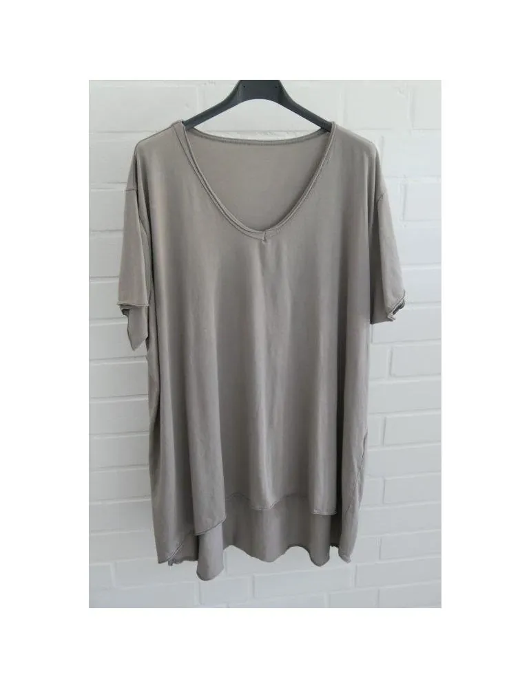 Damen Shirt A-Form kurzarm schlamm V-Ausschnitt Baumwolle Onesize 38 - 46 6561 KA