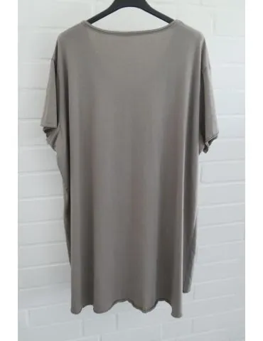 Damen Shirt A-Form kurzarm schlamm V-Ausschnitt Baumwolle Onesize 38 - 46 6561 KA