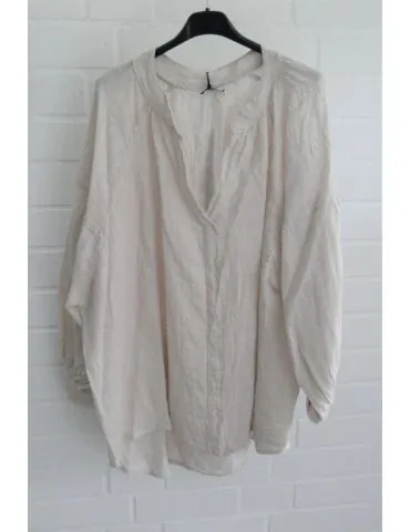 Xuna Oversize Damen Bluse Shirt 100% Leinen beige Ballonärmel Piratenbluse Onesize 38 - 48