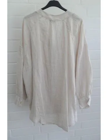 Xuna Oversize Damen Bluse Shirt 100% Leinen beige Ballonärmel Piratenbluse Onesize 38 - 48