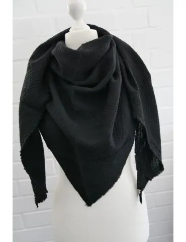 Dreieckstuch Damen Schal schwarz black uni Baumwolle Musselin