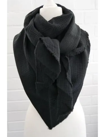 Dreieckstuch Damen Schal schwarz black uni Baumwolle Musselin