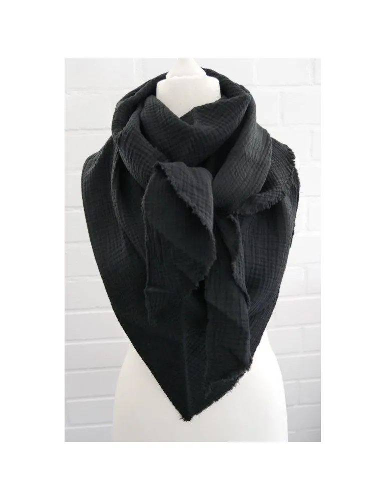 Dreieckstuch Damen Schal schwarz black uni Baumwolle Musselin