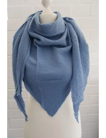 Dreieckstuch Damen Schal jeansbau blau uni Baumwolle Musselin