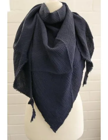 Dreieckstuch Damen Schal dunkelblau marine uni Baumwolle Musselin