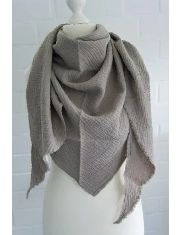 Dreieckstuch Damen Schal schlamm taupe uni Baumwolle Musselin Nesseltuch Windeltuch
