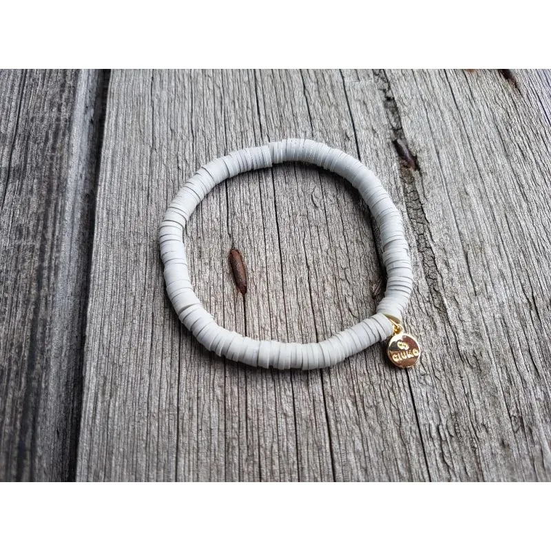 Damen Armband Elastisch hellgrau uni Gummi Kunststoff Plättchen Onesize