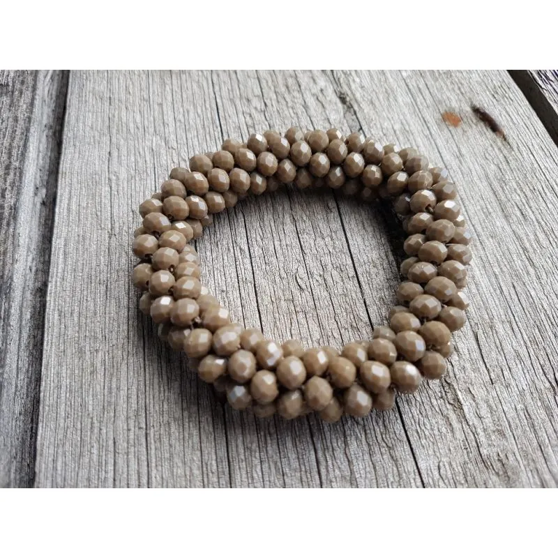 Giuno Armband Kristallarmband Perlen extra dick taupe Glanz Schimmer elastisch