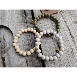 Giuno Armband Holz Perlen oliv khaki grün Kunststoff elastisch