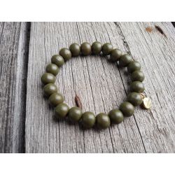 Giuno Armband Holz Perlen oliv khaki grün Kunststoff elastisch