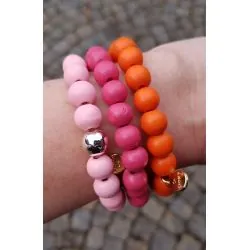 Giuno Armband Holz Perlen pink Kunststoff elastisch