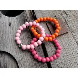Giuno Armband Holz Perlen pink Kunststoff elastisch